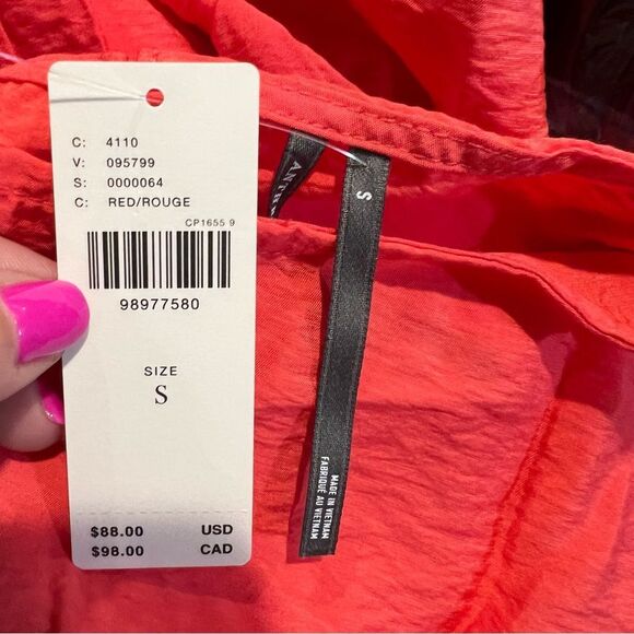 NWT Anthropologie The Della Pleated Waist Shell blouse in coral small oversized - Picture 4 of 11